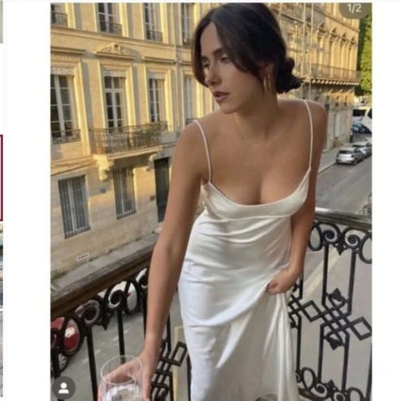 ZARA WHITE SATIN EFFECT CUT OUT BACK MIDI MAXI SLIP DRESS - Picture 14 of 17